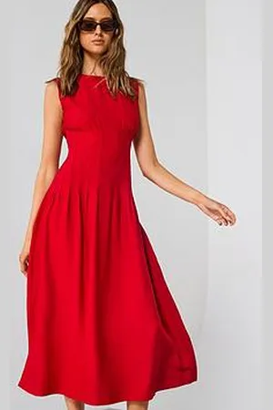 MANGO Straight Panel Dress With Darts - Red