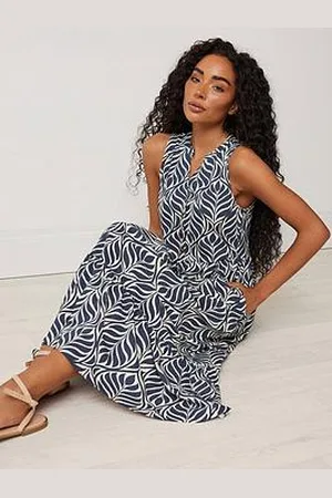M&Co Petite Sleeveless Half Button Midi Dress