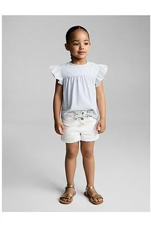 MANGO Younger Girls Broderie Cap Sleeve T-Shirt