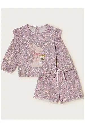 Monsoon Baby Girls Bunny Applique Floral Sweatshirt And Shorts Set