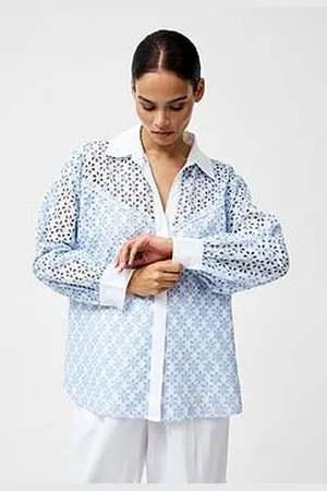 French Connection Cotton Floral Embroidered Button Up Shirt