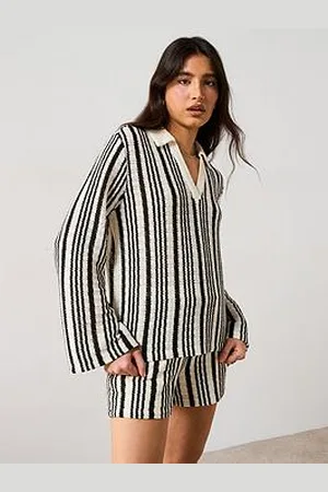 Very Knit Stripe Long Sleeve Co-Ord Top - Monochrome