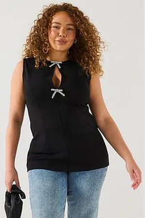 Very Diamante Bow Sleeveless Top