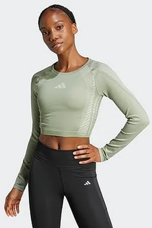 adidas Womens Training Seamless Long Sleeve Crop Top - Green