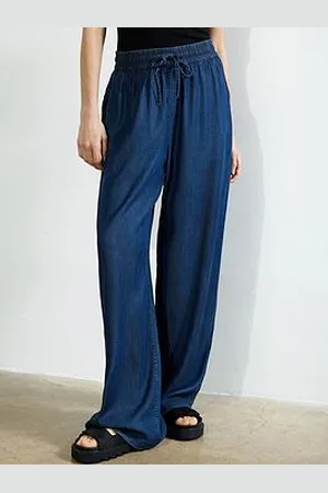French Connection Floaty Wide Leg Denim-Style Elasticated Waist Trousers