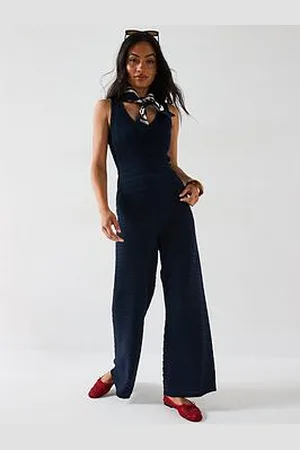 Very Wide Leg Kick Flare Knitted Trouser Co-Ord - Blue