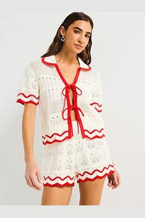 Very Cotton Rich Pointelle Stripe Shirt Co-Ord - Cream