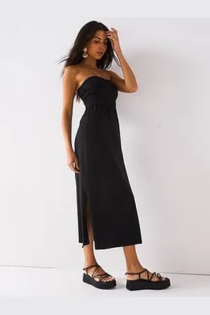 Everyday Basic Ruched Bandeau Midi Dress