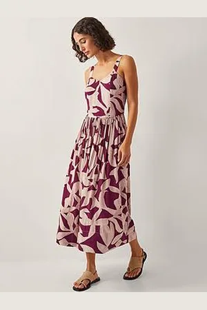 Monsoon Annie Print Dress - Burgundy