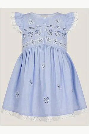 Monsoon Baby Girls Seashell Embroidered Ticking Dresses