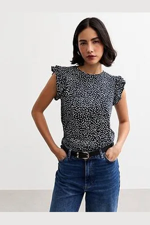 New Look Spot Print Frill Sleeve Top