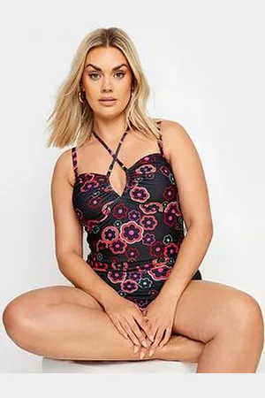 Yours Curve Hippie Floral Bandeau Halter Swimsuit