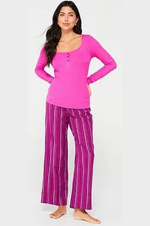 Very Henley Top With Stripe Woven Bottoms Pj Set