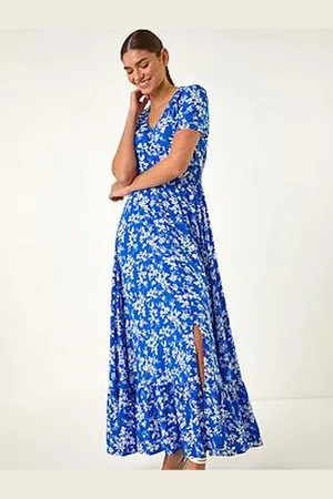 Roman Floral Button Maxi Dress - Royal
