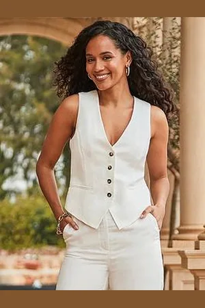 Sosandar Ivory Linen Waistcoat Jacket