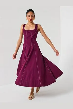 Very Corset Detail Pintuck Midi Dress