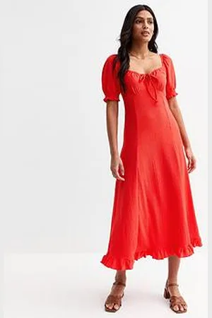 New Look Square Neck Crinkled Jersey Midi Dress