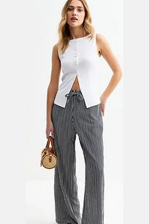 New Look Striped Drawstring Waist Wide Leg Trousers