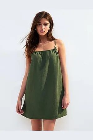 New Look Khaki Textured Beaded Strap Beach Mini Dress