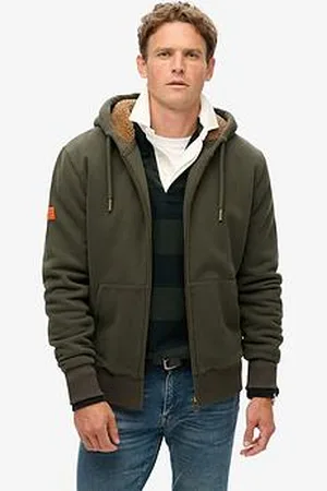 Superdry Borg Lined Zip Hoodie - Dark Green