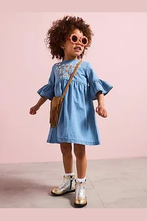 Very Girls Embroidered Short Sleeve Denim Dress