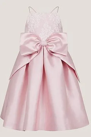 Monsoon Girls Juniper Satin Lace Bow Bridesmaid Dress
