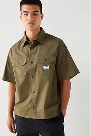 HUGO BOSS Blue Ekyno Loose Fit Double Pocket Short Sleeve Shirt-Khaki