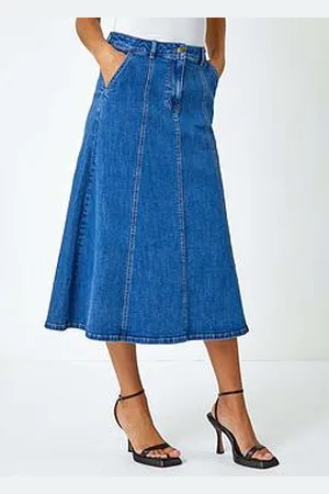 Roman Cotton Denim Panelled Midi Skirt
