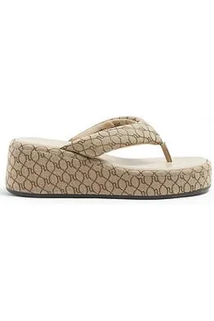 River Island Monogram Flip Flop Wedge Sandals