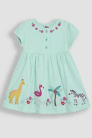 JoJo Maman Bébé Girls Safari Animals Applique Button Front Dress