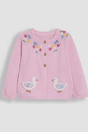 JoJo Maman Bébé Girls Duck Applique Pocket Cardigan