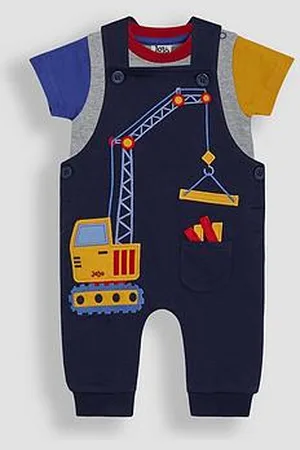JoJo Maman Bébé Baby Boys 2-Piece Crane Applique Dungarees & T-Shirt Set