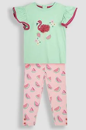 JoJo Maman Bébé Girls Flamingo Applique T-Shirt & Leggings Set