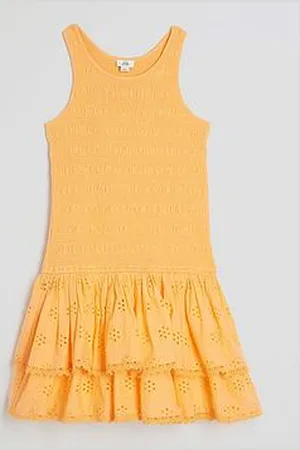 River Island Girls Shirred Broderie Rara Dress