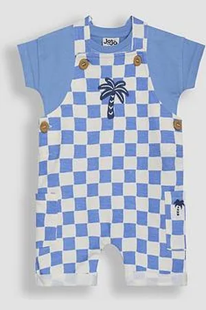 JoJo Maman Bébé Baby Boys 2-Piece Checkerboard Print Dungarees & T-Shirt Set - /White