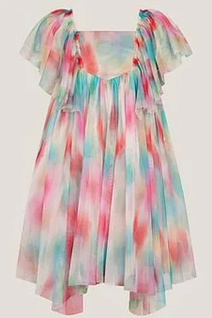 Monsoon Girls Ikat Flower Tulle Party Dress