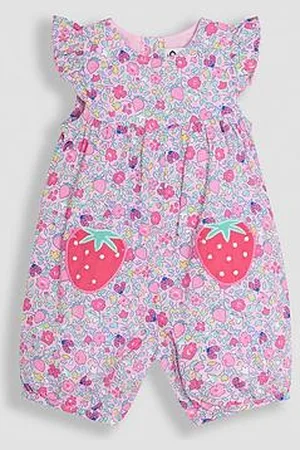 JoJo Maman Bébé Girls Strawberry Applique Pocket Pretty Sunsuit