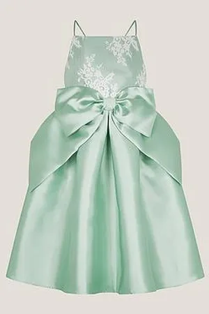 Monsoon Girls Juniper Satin Lace Bow Bridesmaid Dress