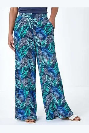 Roman Leaf Linen Blend Wide Leg Trousers