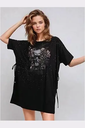 Religion Topaz Jersey Beaded Skull Tunic Dress