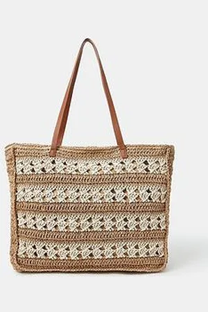 Accessorize Stripe Woven Raffia Shopper