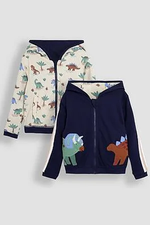 JoJo Maman Bébé Boys Dino Applique Reversible Textured Hoodie