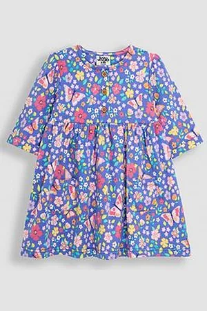 JoJo Maman Bébé Girls Butterfly Floral Button Front Dress