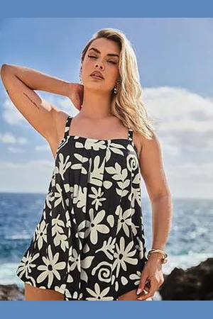 Yours Curve Floral Pleat Tankini