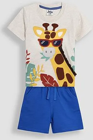 JoJo Maman Bébé Boys 2-Piece Giraffe Applique T-Shirt & Short Set