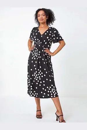 Roman Petite Polka Dot Stretch Midi Dress