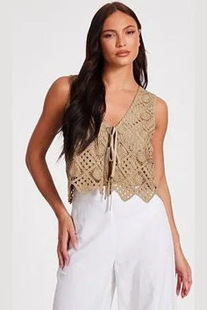Quiz Khaki Crochet Waistcoat