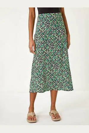 Roman Floral Print Elastic Waist Midi Skirt