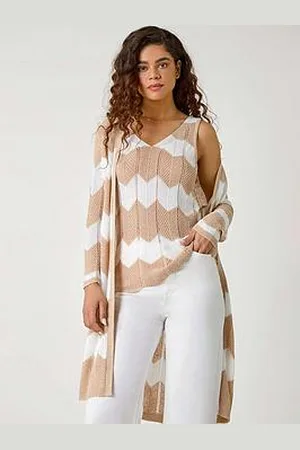 Roman Chevron Stripe Shimmer Longline Cardigan