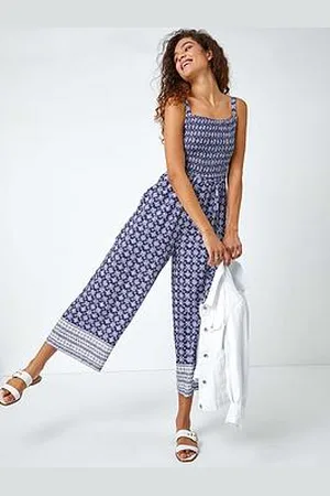 Roman Border Print Culotte Jumpsuit